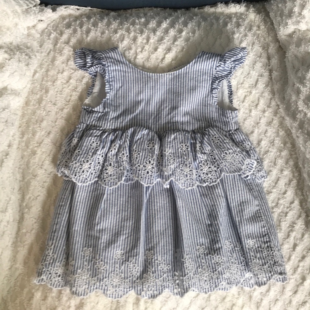 Baby Gap white and blue pin striped eyelet dress